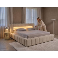 POLSTERBETT Mira-Lights Hellbeige 180/200 cm mit Bettkasten, Matratzen - Beige, Textil/Metall (180/200cm) - wonello