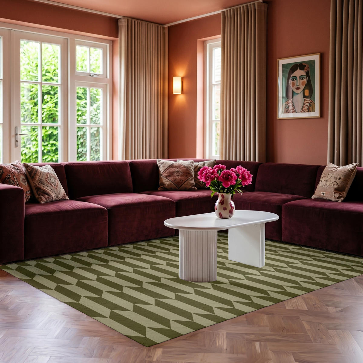 KOBERCE - Vzor - abstraktný - zelený - lietadlá - 230x150 cm - olivovozelená, textil/plast (230/0.4cm) - OnlyWow
