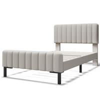 POLSTERBETT aus Leinen und Massivholz 90x200 cm Grau-Beige mit Matratze und verstellbarem Kopfteil - Beige, Textil (90/200cm) - IVMEU