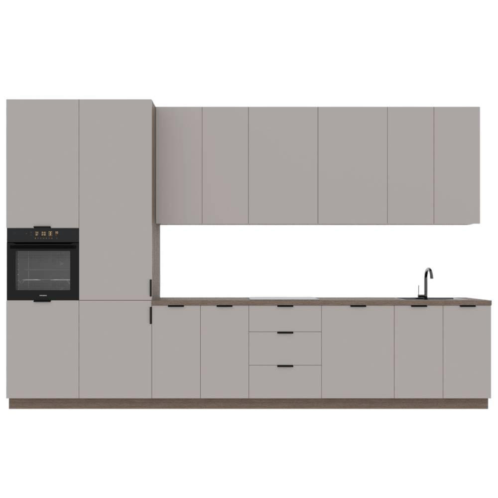 KÜCHENZEILE 400 cm –Sorento K73-M400 - in Beige / Matt - Beige/Schwarz, Holz/Holzwerkstoff (400/247/58cm)