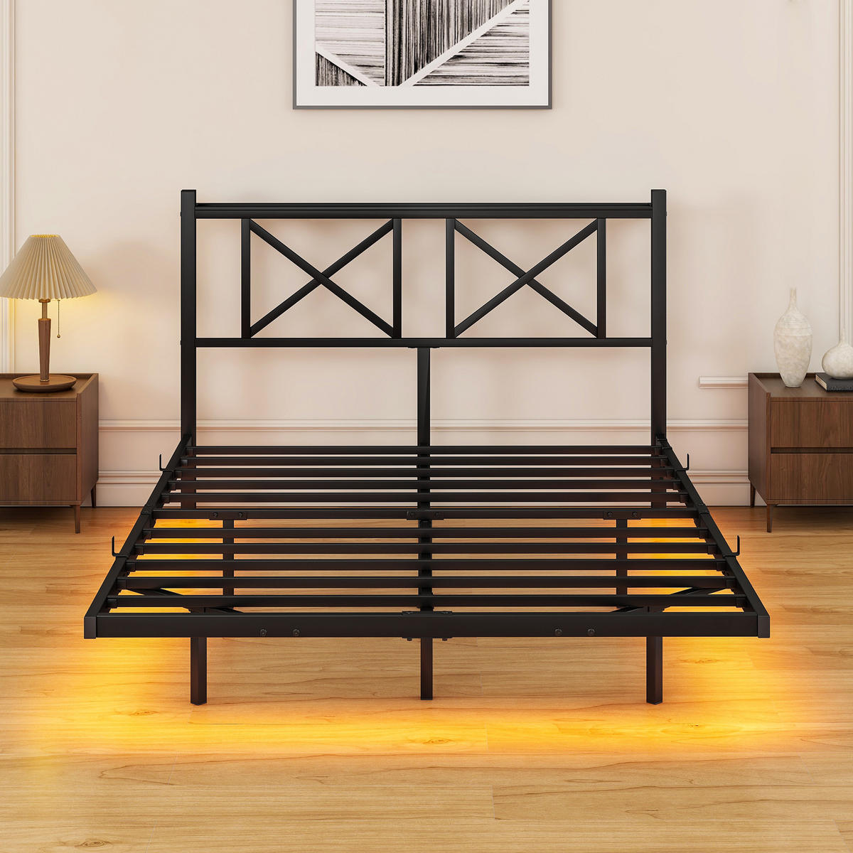 METALLBETT 120x200 cm LED USB Kopfteil - Schwarz, Metall (120/200cm) - Fortuna Lai