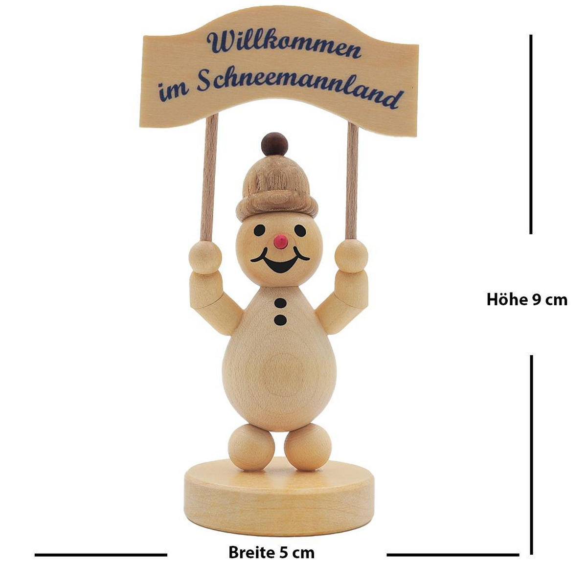 HOLZFIGUR Schneemann Junior mit Willkommengruß auf Sockel 9 cm - Multicolor, Holz (5/1/0.1cm)
