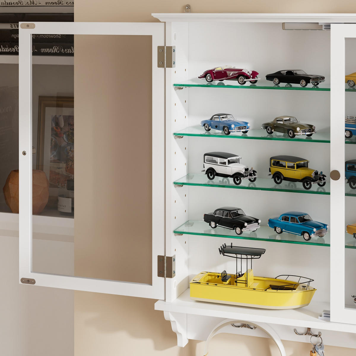 WANDSCHRANK mit Glasfront und Haken FSB114-E-W - Weiß, Glas/Holzwerkstoff (13.5/68.5/68cm) - SoBuy