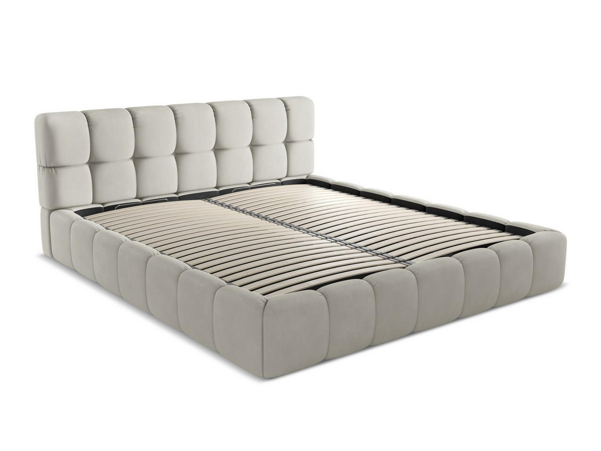 POLSTERBETT mit Bettkasten und Lattenrost 200x228 Beige - Beige/Schwarz, Kunststoff/Textil (180/200cm) - Makamii