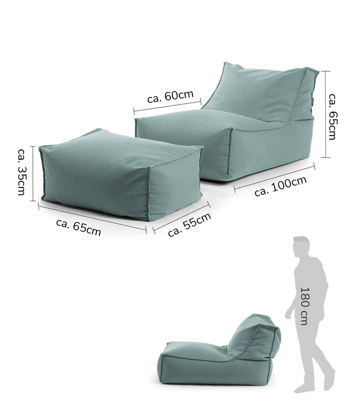 SITZSACK und Hocker Der Sundowner - Blau, Textil (65/65/100cm) - Mokebo