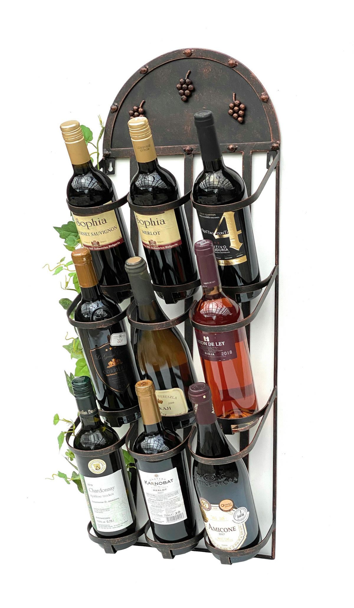 WEINREGAL FÜR 9 Flaschen Wand Metall Bronze 96192 - Bronzefarben, Metall (31/84/17cm) - DanDiBo
