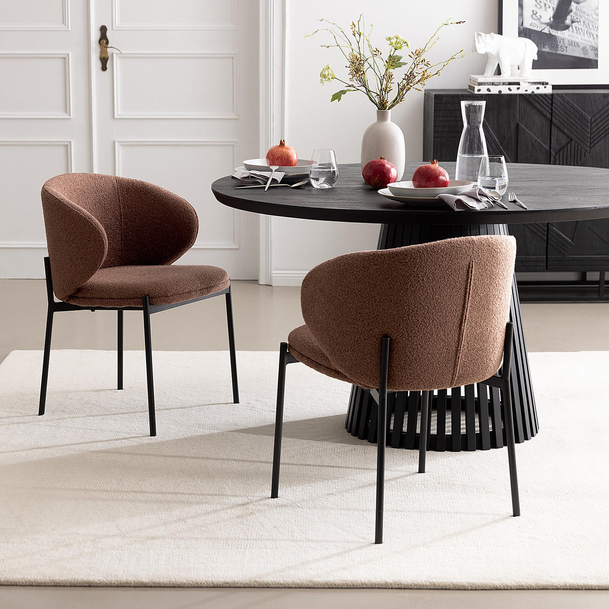 POLSTERSTUHL - Stahl / Bouclé, 2er-Set - Rostfarben/Schwarz, Textil (57/76/58cm) - home24