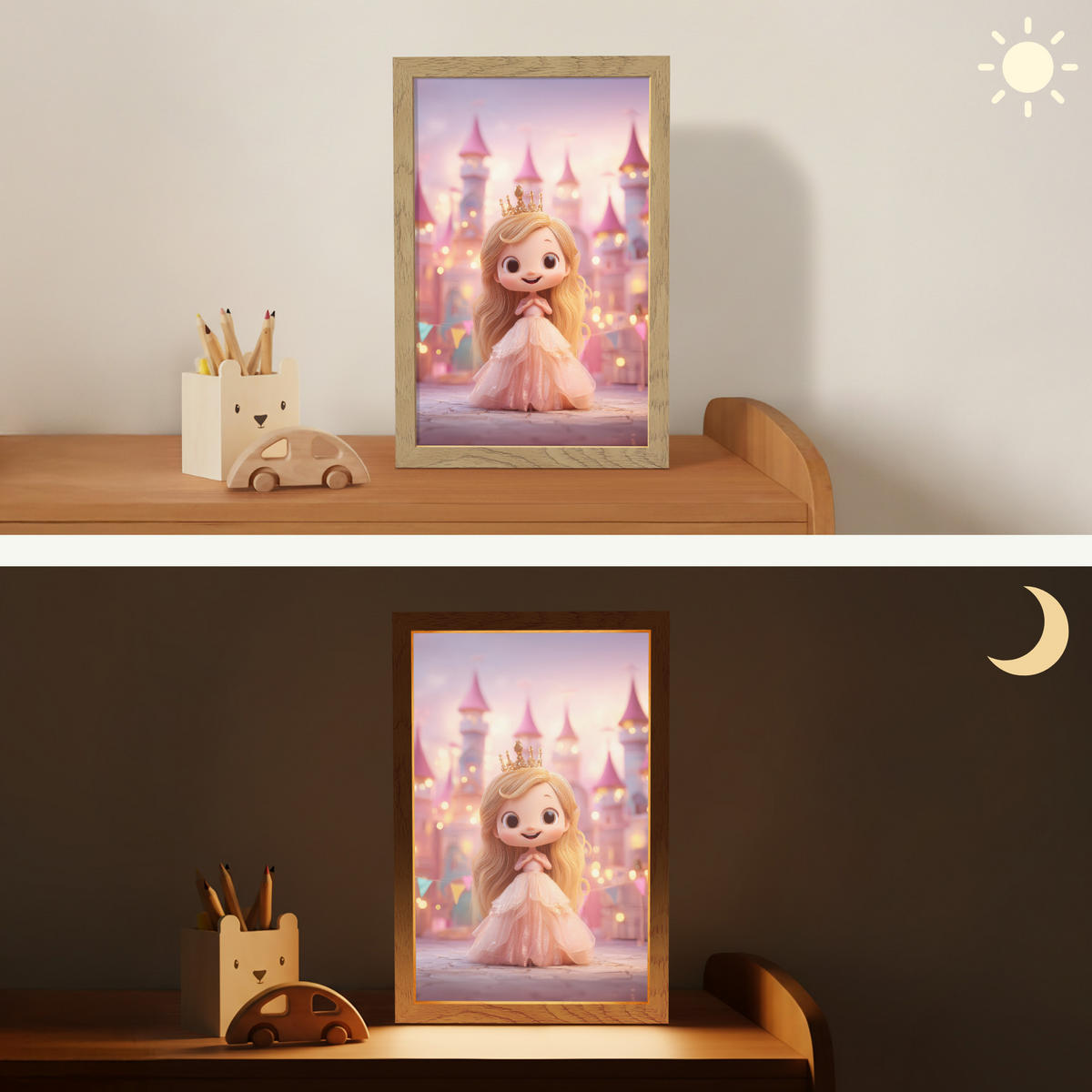 NACHTTISCHLAMPE Prinzessin - Rosa - Schloss 20x30 cm - Rosa, Holzwerkstoff (8/20/30cm)