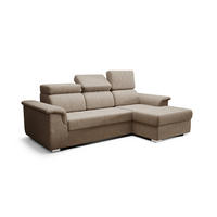 ECKSOFA KONGO RBN06, Eckcouch in L-Form mit Schlaffunktion, Farbe: Beige, Velourstoff, Ottomane Rechts - Beige, Textil (247/165cm) - O-Sofa