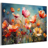 METALLBILD Blumen - Aquarell - Kunst - Botanisch - Natur 90x60 cm - Orange, Metall (90/60cm) - MuchoWow