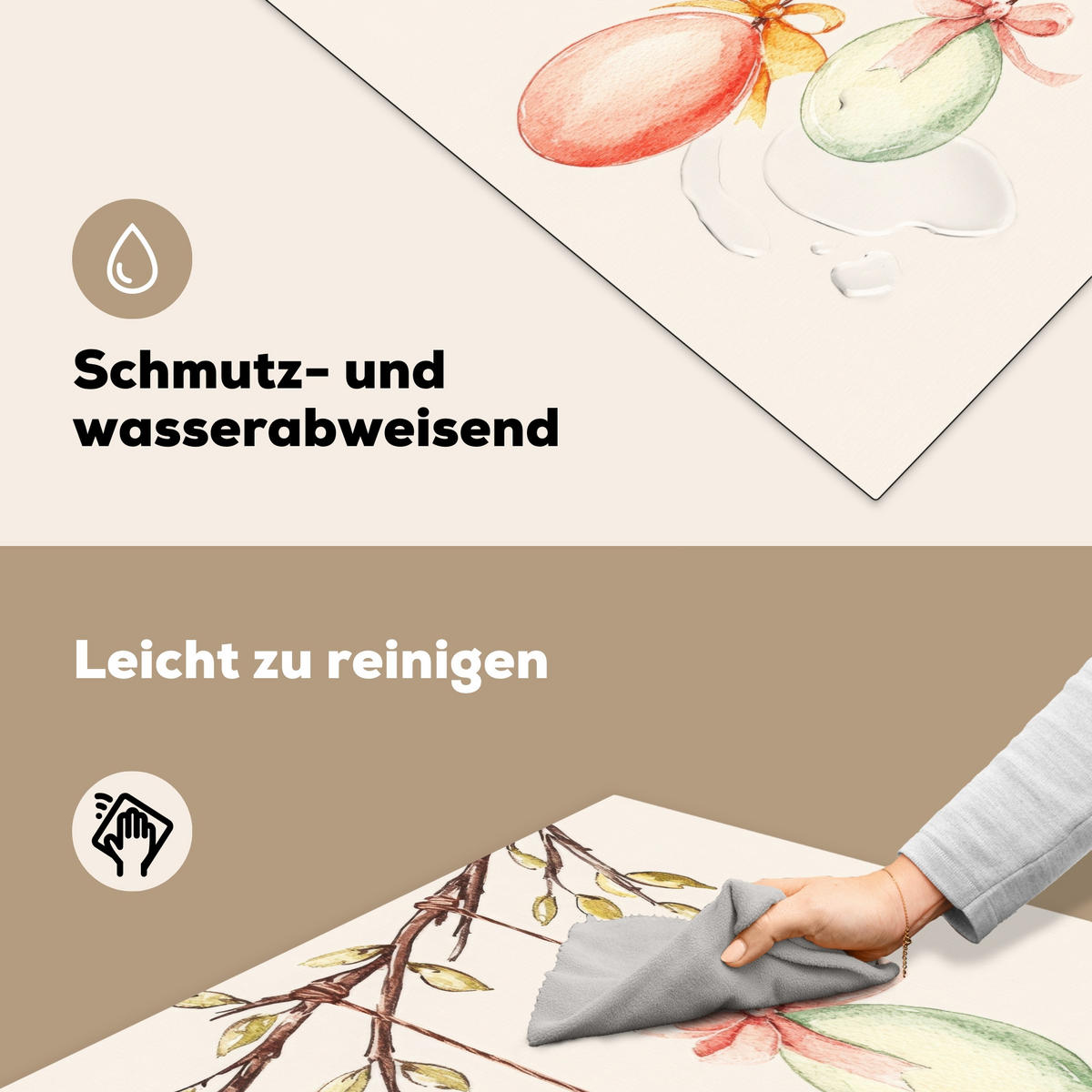 HERDABDECKPLATTE Osterkuchen - Schleife - Eier Induktionsmatte 78x78 cm - Creme, Kunststoff (78/78/0.2cm) - MuchoWow