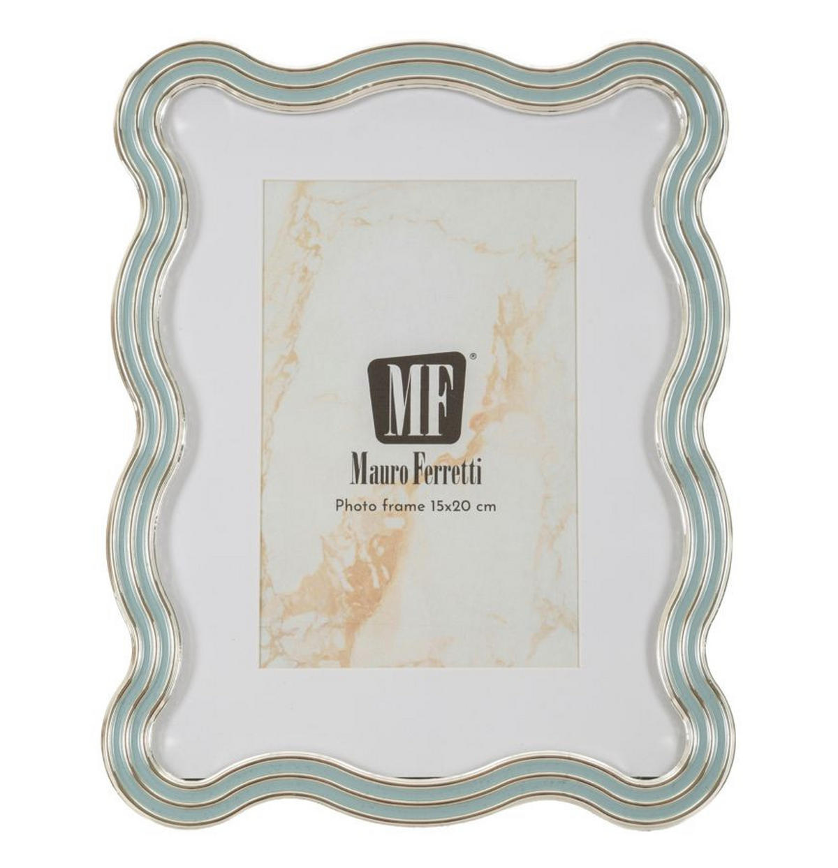BILDERRAHMEN Elizabeth, Fotoformat 15 x 20 cm, hellblau und silberfarben, Zink und Glas, Rahmen 17,5 x 1,3 x 22,5 cm - Silberfarben/Hellblau, Glas/Metall (17.5/22.5/1.3cm) - Mauro Ferretti