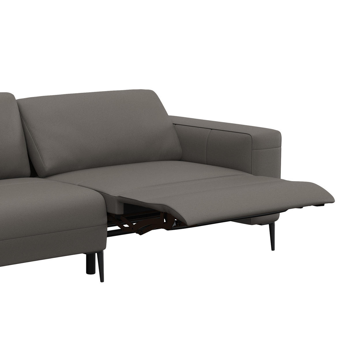 ECKSOFA mit Ottomane - Schwarz/Grau, Leder/Metall (290/203cm) - home24