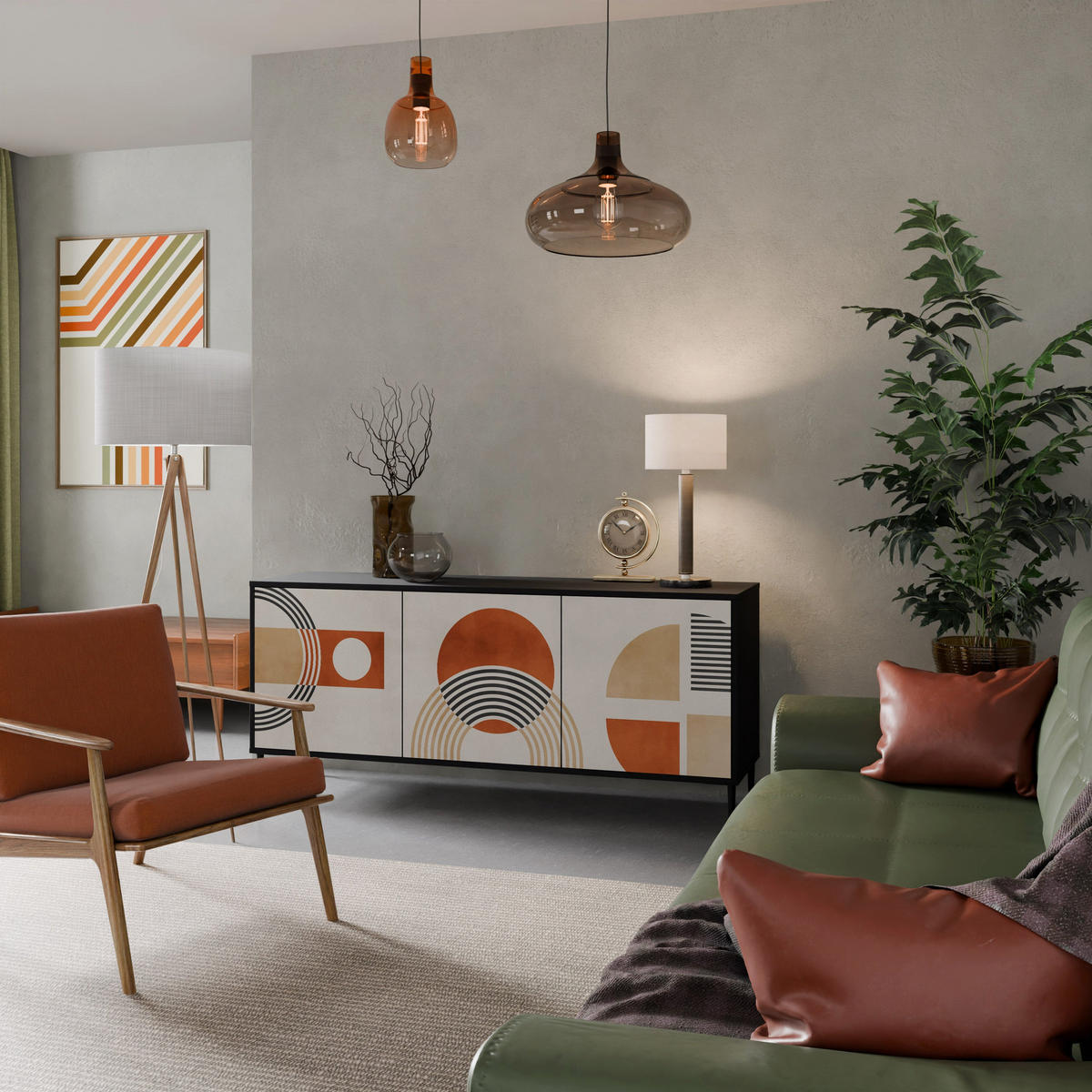 SIDEBOARD SPACE AROUND, Eicheneffekt, 164,5x42x77,5 cm, 3 Türen - Eichefarben/Buchefarben, Holzwerkstoff/Buchenholz (164.5/77.5/42cm) - SpaceRebels