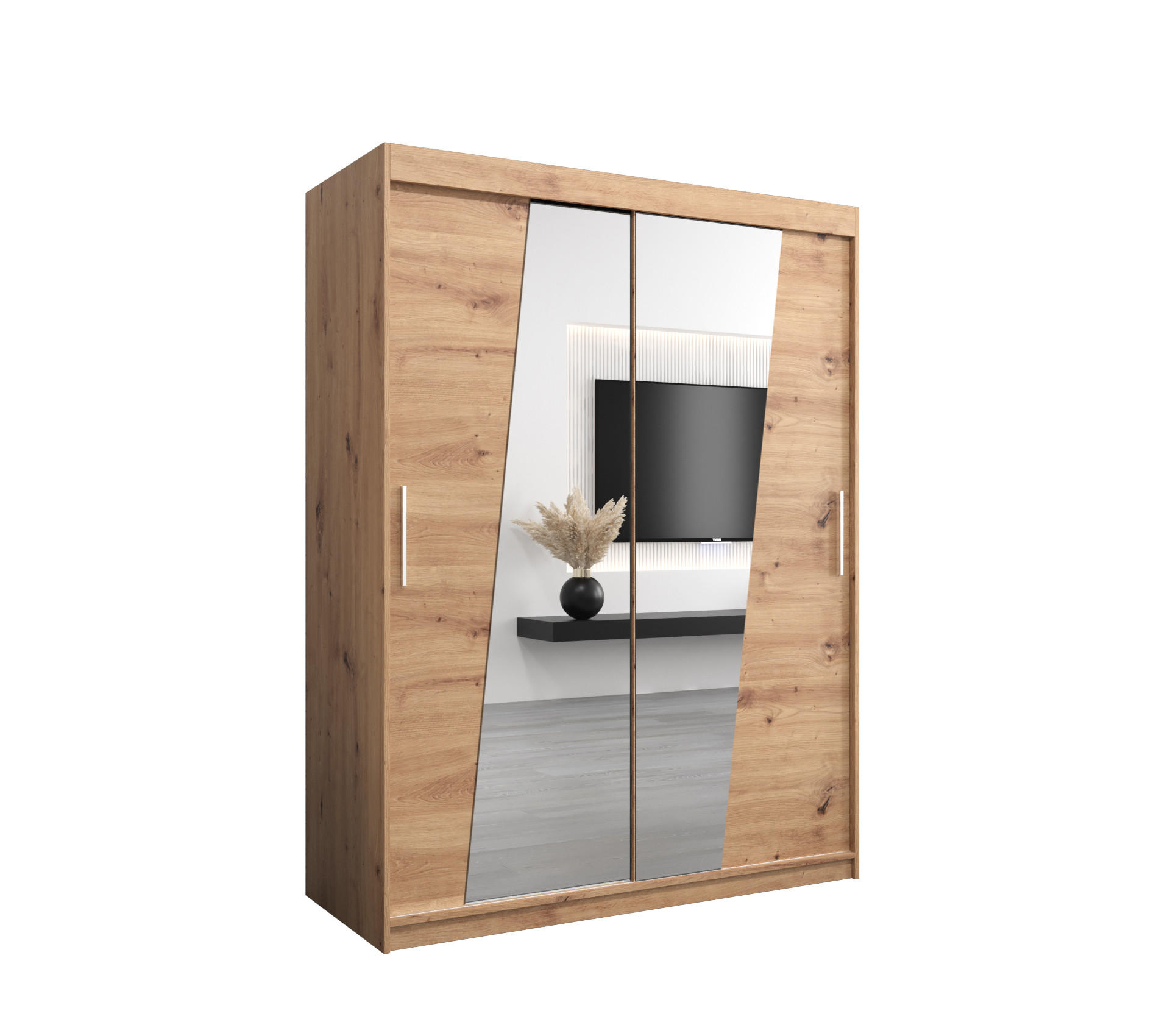 SCHWEBETÜRENSCHRANK 200/150/62 2-türig - Silberfarben/Eiche Artisan, Holz/Kunststoff (150/200/62cm) - MÖBEL KRYSPOL