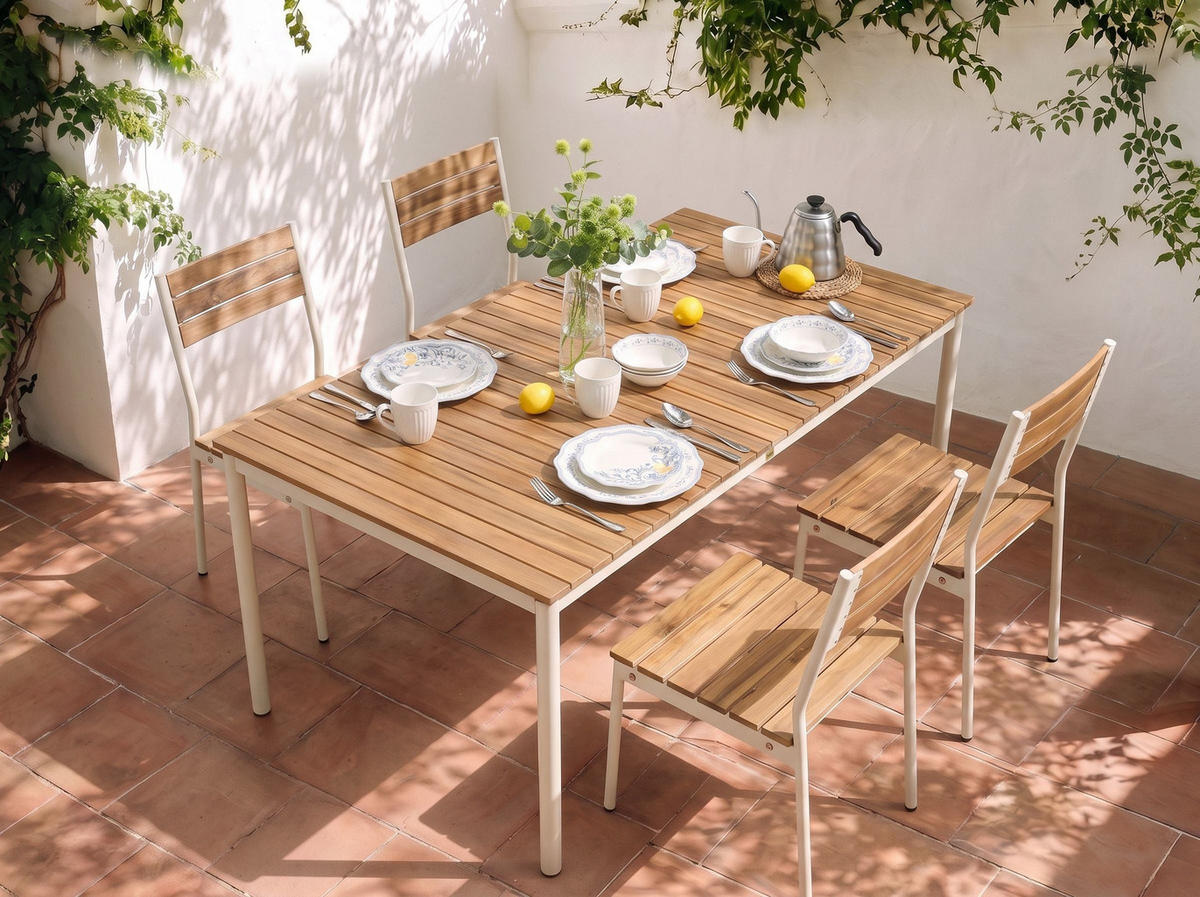 GARTENTISCH für 6 Personen 180/90 cm Akazienholz Braun Corricella - Creme, Holz (180/90/75cm) - Beliani