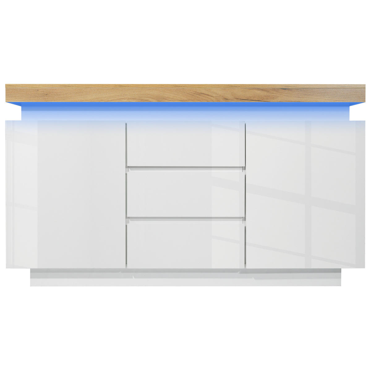KOMMODE 140/39/81 cm in Weiß mit LED-Beleuchtung und 2 Türen, 3 Schubladen - Weiß, Holzwerkstoff (140/81/39cm) - Flora Grace