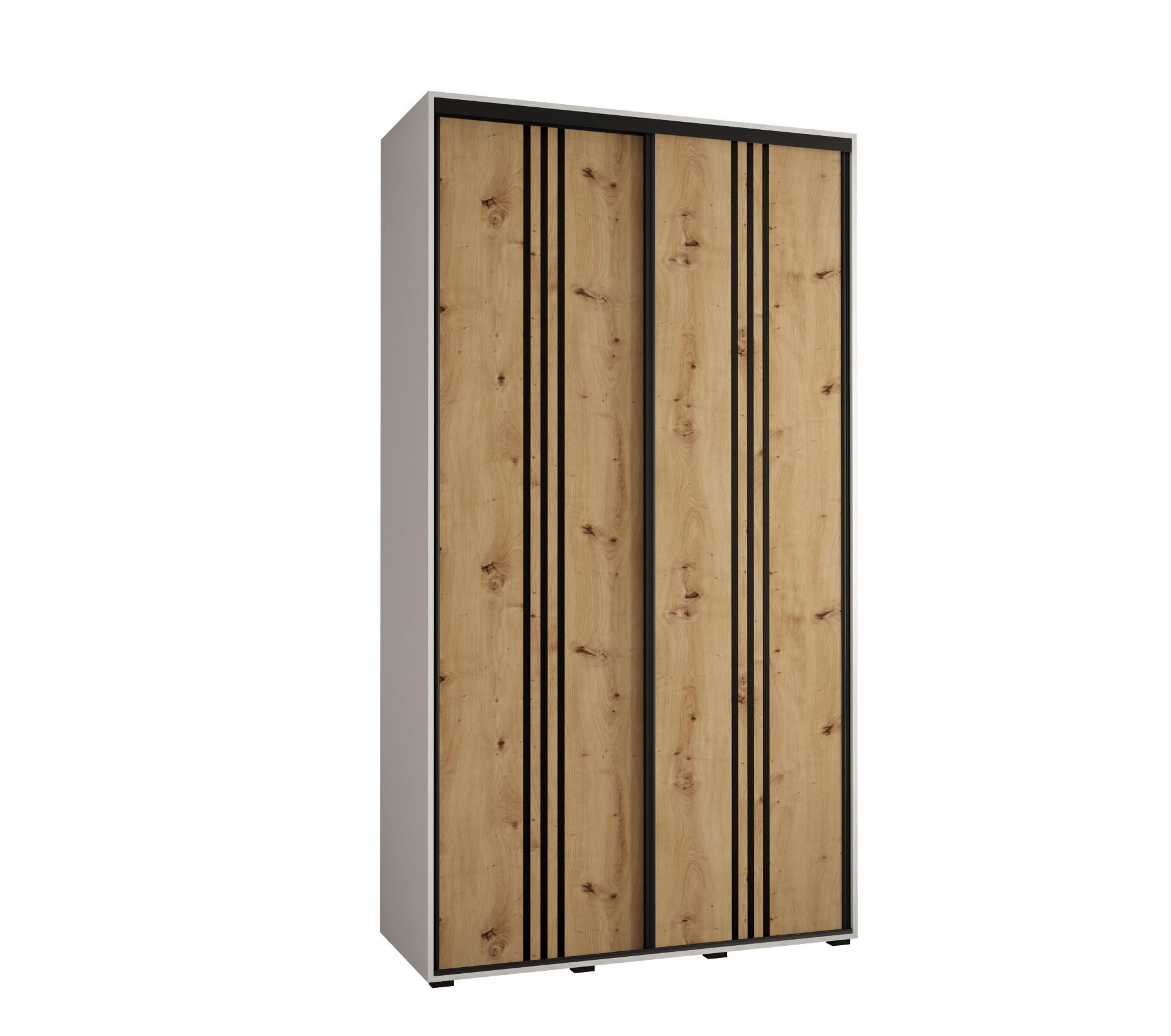 Abiks Möbel SCHWEBETÜRENSCHRANK Weiß, Eiche Artisan, Schwarz 140cm × 45cm × 235cm