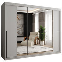 SCHWEBETÜRENSCHRANK mit Spiegel 250 cm Breite, Weiß mit schwarzem Griff - Schwarz/Weiß, Holzwerkstoff (250/200/62cm) - Home Collective