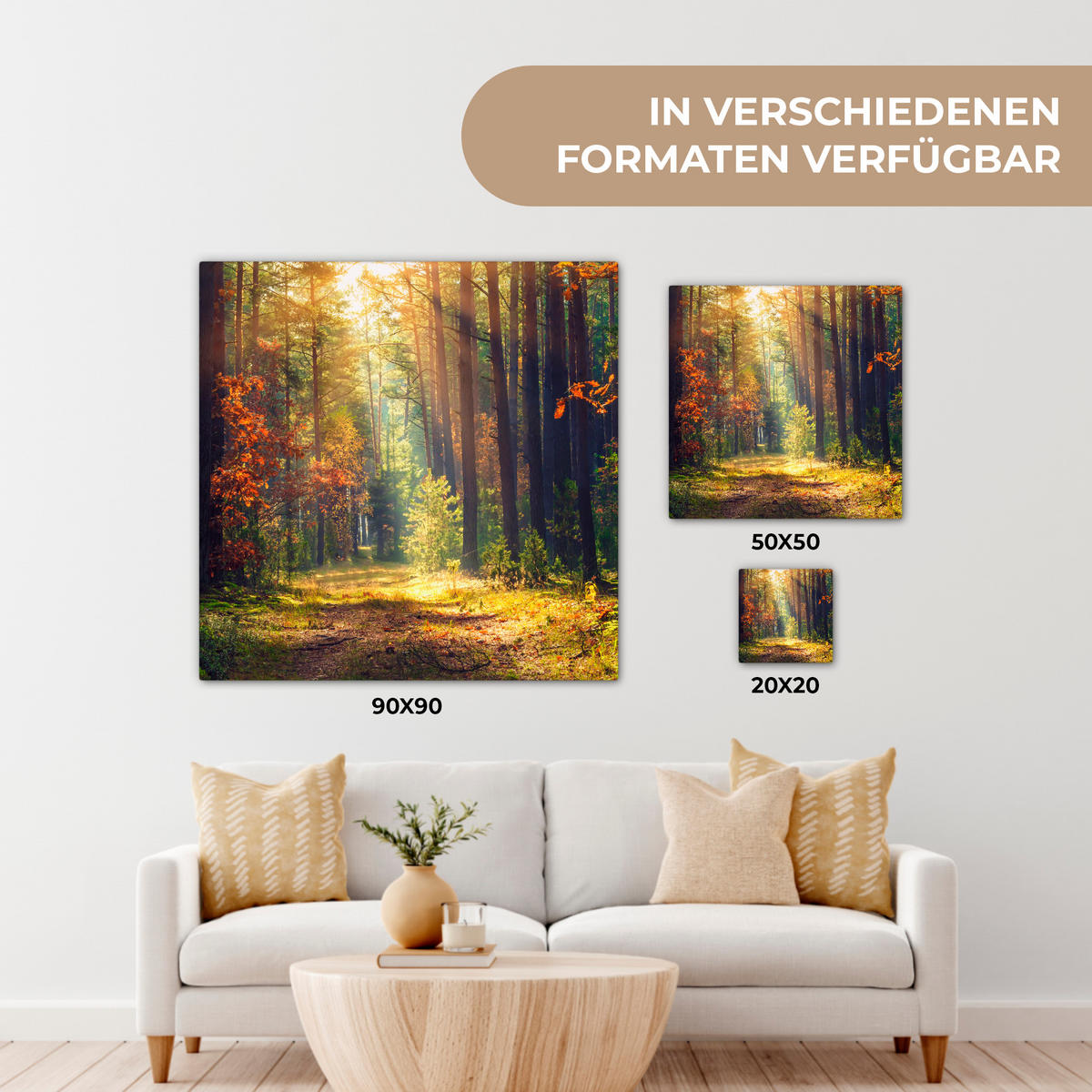LEINWANDBILD Wald - Herbst - Bäume 20x20 cm - Dunkelgrün, Textil (20/20cm) - MuchoWow