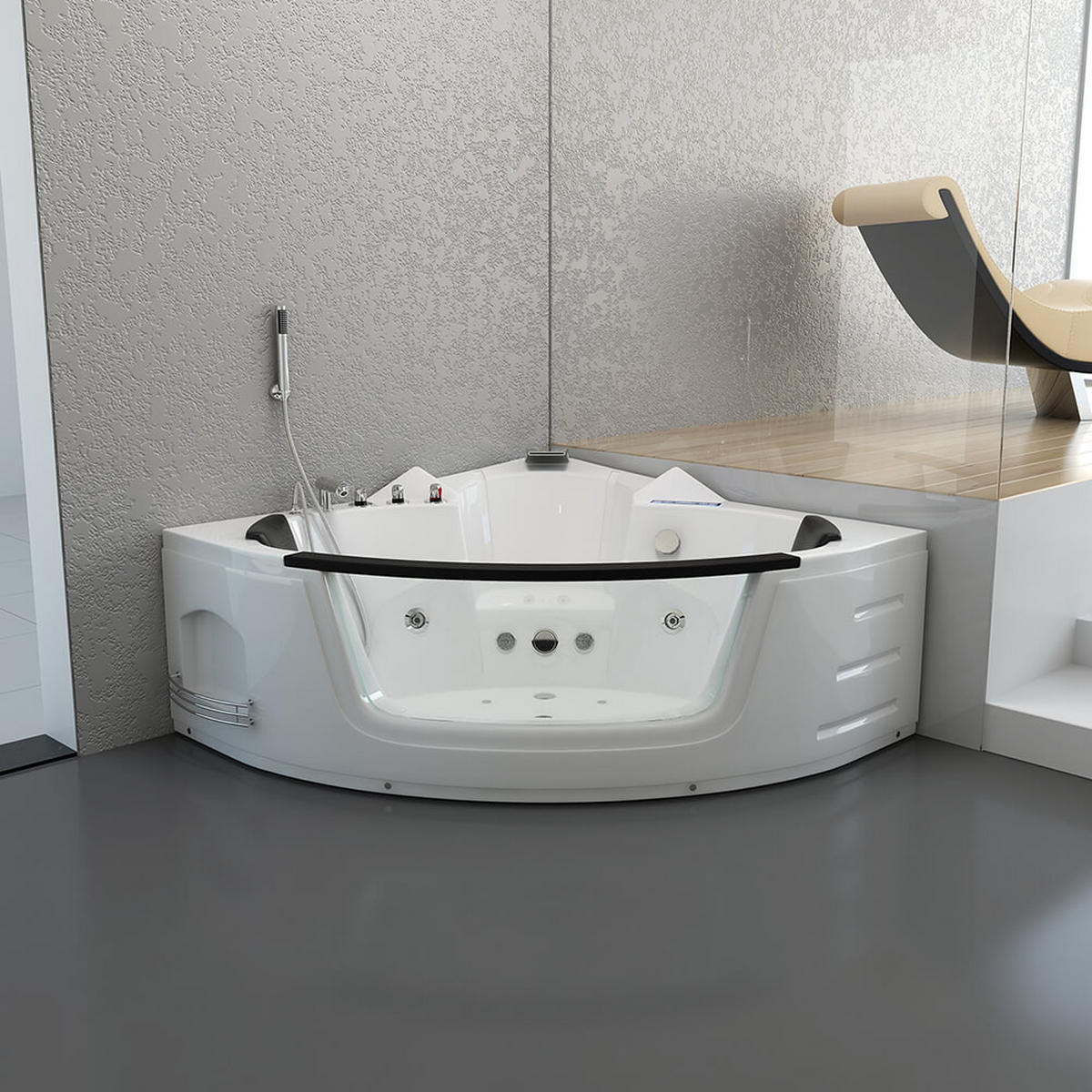 WHIRLPOOL LAGUNA L KOMPAKT - mit Glasscheibe, 140 x 140 cm - Weiß, Keramik (140/65/140cm) - Home Deluxe