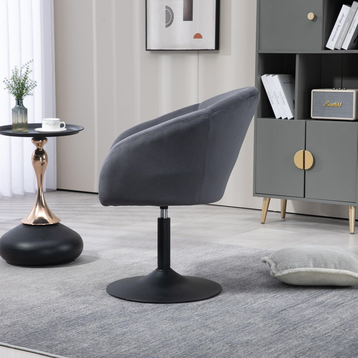 LOUNGESESSEL JAMAIKA mit Armlehnen Samt - Dunkelgrau, Textil (59/95/59cm) - SVITA