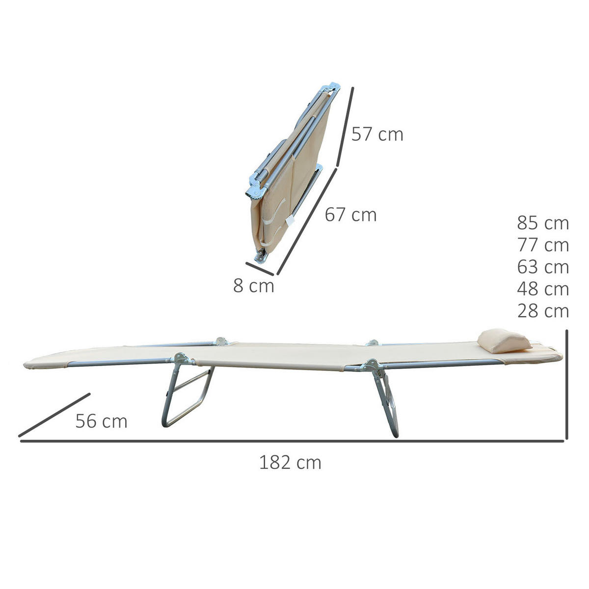 SONNENLIEGE Set aus 2 klappbaren mit 4-fach verstellbarer Rückenlehne, Beige - Beige, Metall (56/86/137cm) - Vallsero