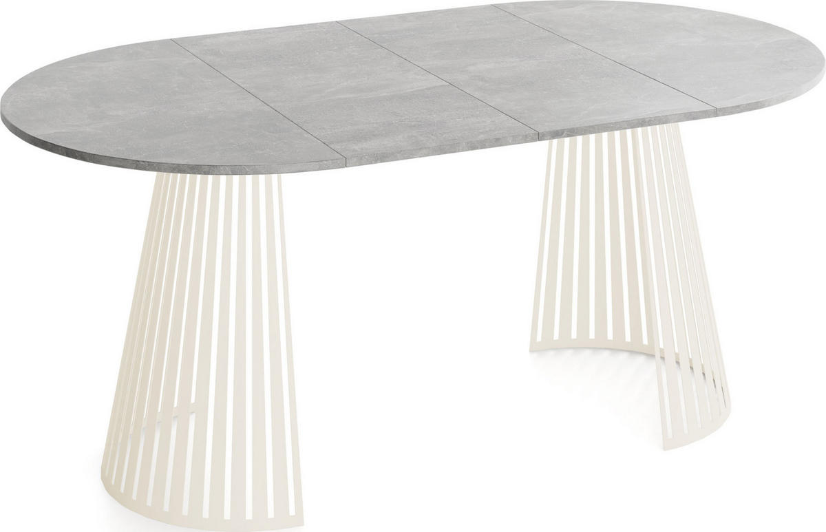 ESSTISCH Naro runder ausziehbarer, Grauer Beton 100-180/100/76 cm - Kaschmir/Hellgrau, Holzwerkstoff/Metall (100/100/76cm) - WFL GROUP