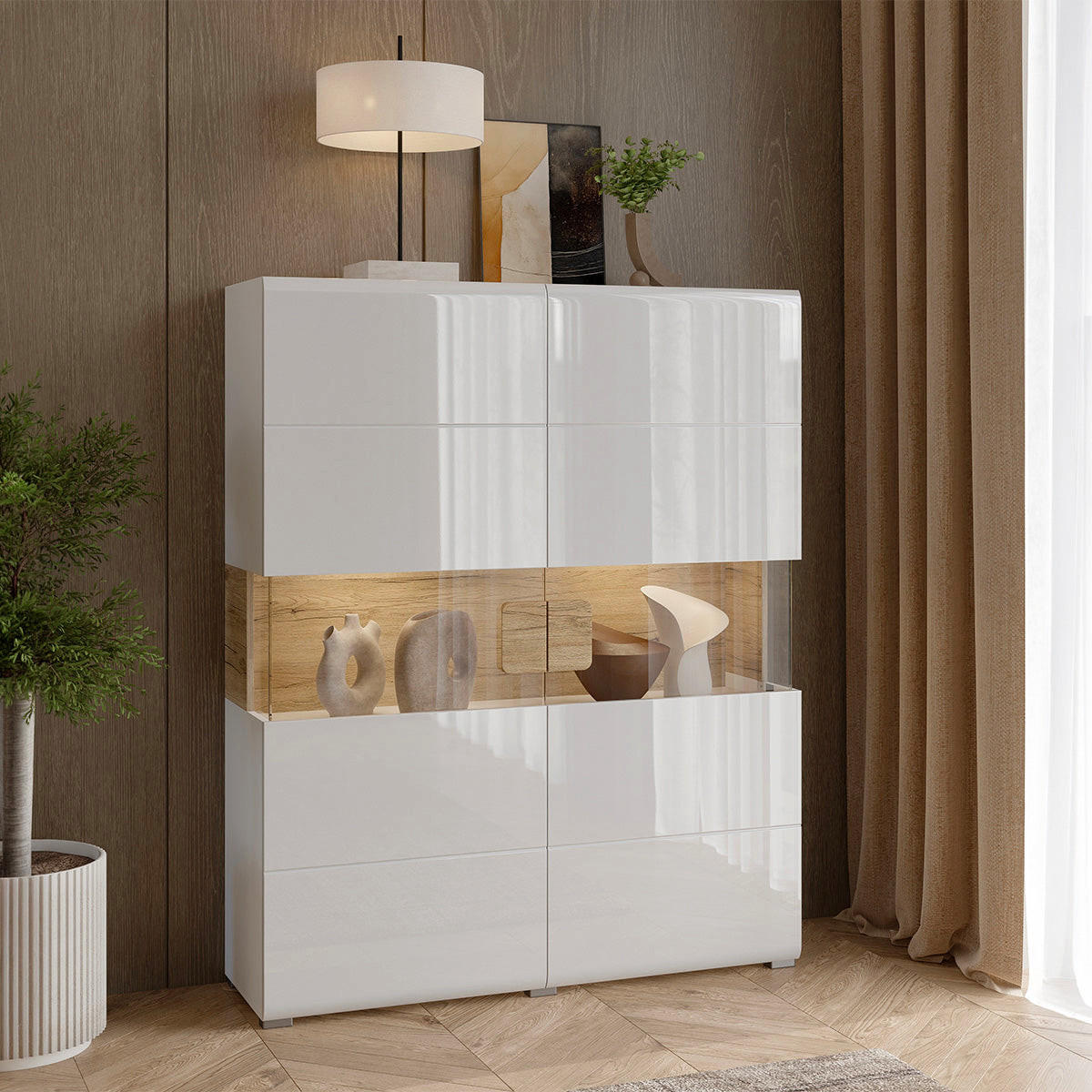 SKRINKA NA RIAD Jules Biela a drevo - biela, kompozitné drevo (122/152/39cm) - Petits-meubles