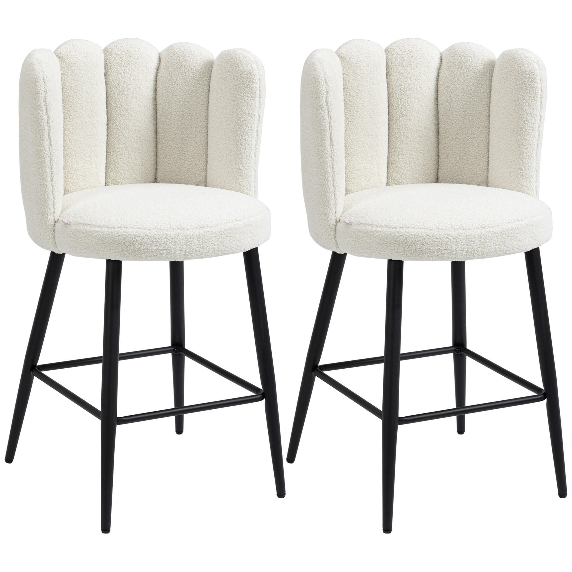 BARHOCKER 2er-Set DE-14722 mit Boucle-Bezug & Fußstütze Creme/Schwarz - Weiß, Metall (50/93/52cm) - ComfortXL