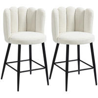 BARHOCKER 2er-Set DE-14722 mit Boucle-Bezug & Fußstütze Creme/Schwarz - Weiß, Metall (50/93/52cm) - ComfortXL