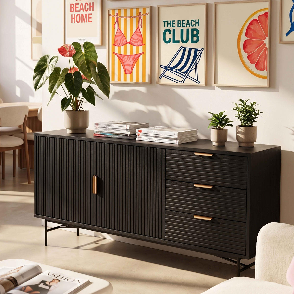 SIDEBOARD, Schwarz - Schwarz, Holz/Metall (160/75/40cm) - Oviala