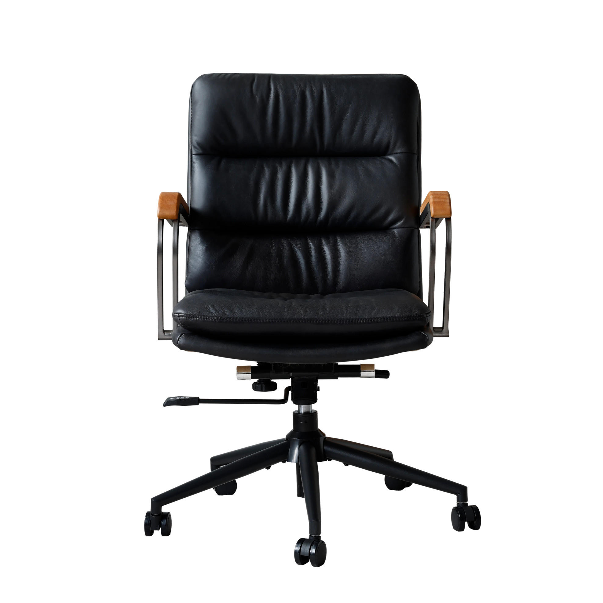 BÜROSTUHL in Schwarz 59x73x87 cm aus Leder mit Höhenverstellung und Drehfunktion - Schwarz, Leder (73/87/59cm) - IVMEU