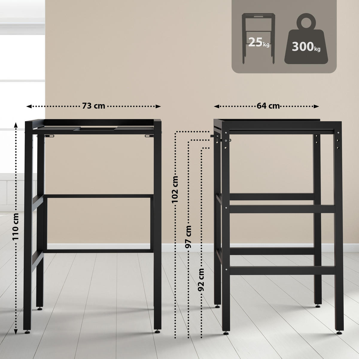 STAPELGESTELL für Wäschetrockner auf Waschmaschine MIXON Schwarz - Schwarz, Metall (73/110/60cm) - DELUKE