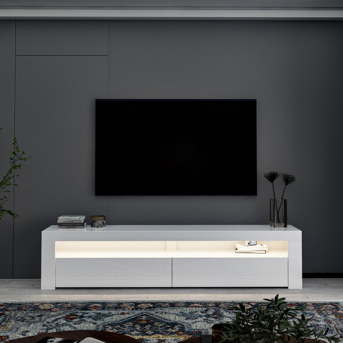 TV Lowboard Bati Weiß mit LED-Beleuchtung 92390 - Weiß, Holzwerkstoff (150/47/36.8cm) - moebel17