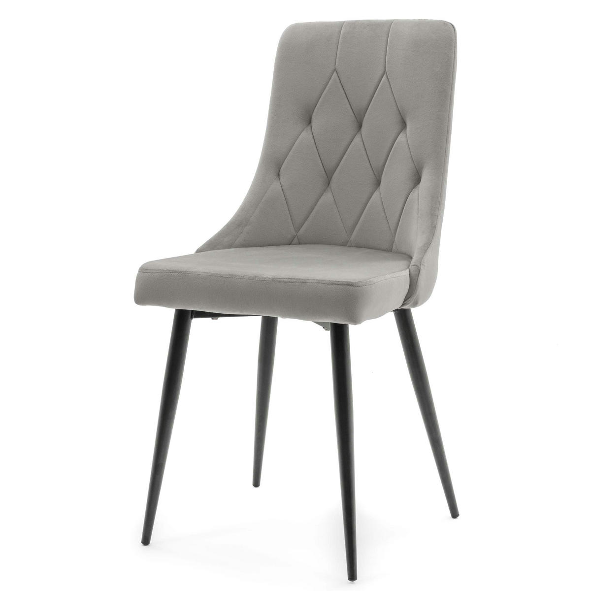 STUHL CAREN gepolstert mit Steppung - hell grau - Samt Velours - Hellgrau/Schwarz, Metall (50/94/65cm) - NEW HOME