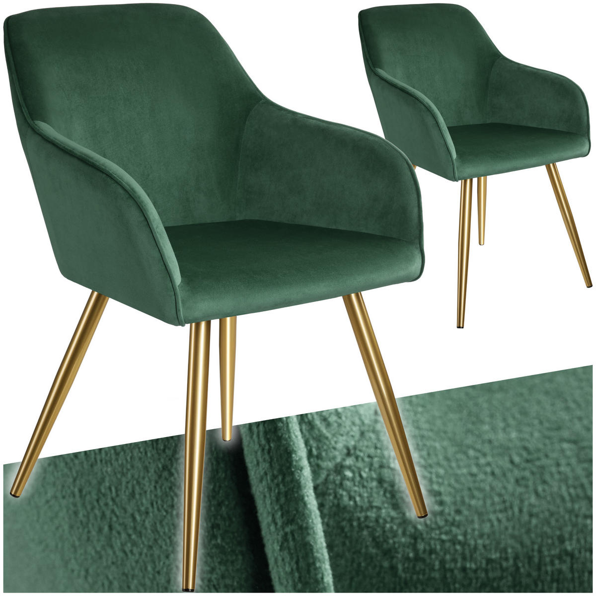 ESSZIMMERSTUHL 2er Set Marilyn 58 x 62 x 82 cm dunkelgrün/gold - Dunkelgrün/Goldfarben, Textil (58/82/62cm) - tectake
