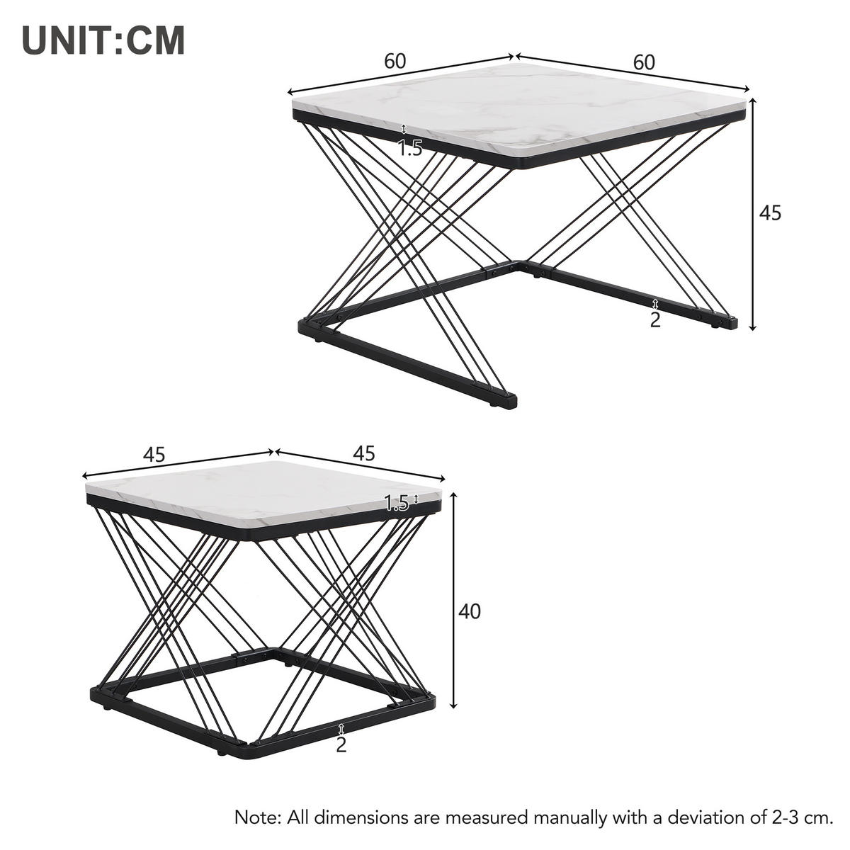 COUCHTISCH Schwarz/Weiß 2er-Set 60/60/45 cm und 45/45/40 cm - Schwarz, Holzwerkstoff (60/60/45cm) - PANGIVO