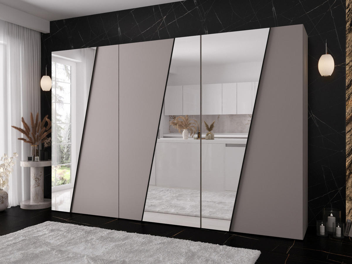 DREHTÜRENSCHRANK Zen 3L 300 cm - Kaschmir/Schwarz, Holzwerkstoff/Kunststoff (300/202/50cm) - MIRJAN24