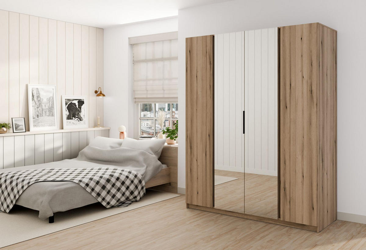 KLEIDERSCHRANK Kaja Eiche Evoke 200 cm - Eichefarben/Schwarz, Holzwerkstoff/Metall (200/239/61.9cm) - Selsey