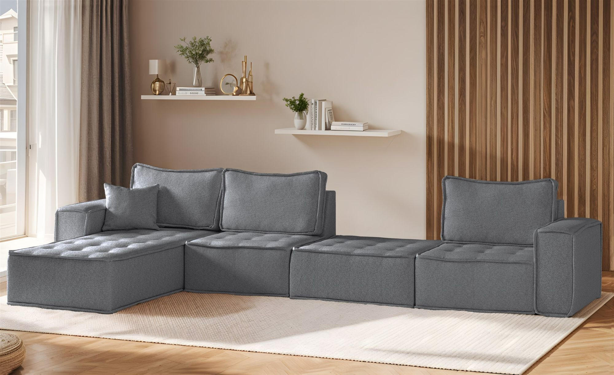ECKSOFA Sande Xl In Alpine - Anthrazit, Holzwerkstoff/Textil (372/192cm) - Fun Möbel