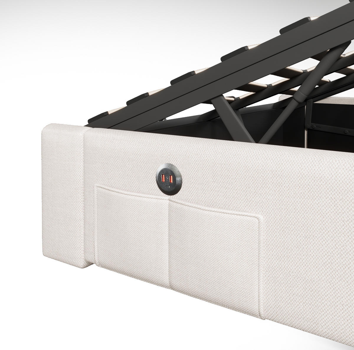 POLSTERBETT 140/200 cm in Beige mit Stauraum, LED-Beleuchtung und USB - Beige, Textil (140/200cm) - Flora Grace