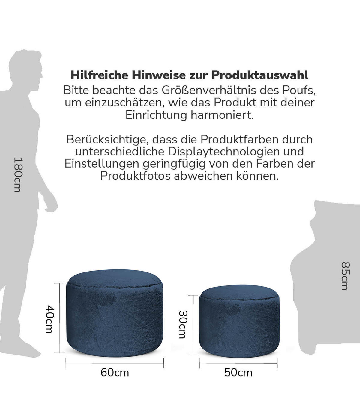 POUF Kunstfell Der Flauschige - Blau, Textil (60/40/60cm) - Mokebo