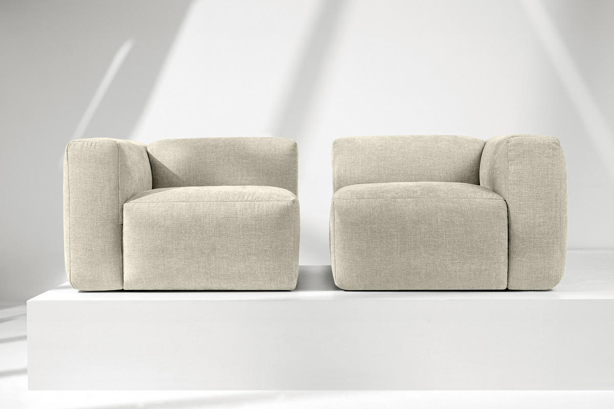 2-SITZER-MODULSOFA BUFFO mit extrem weicher und bequemer Sitzfläche, Gewebestoff, ecru - Ecru, Textil (210/73/96cm) - KONSIMO®