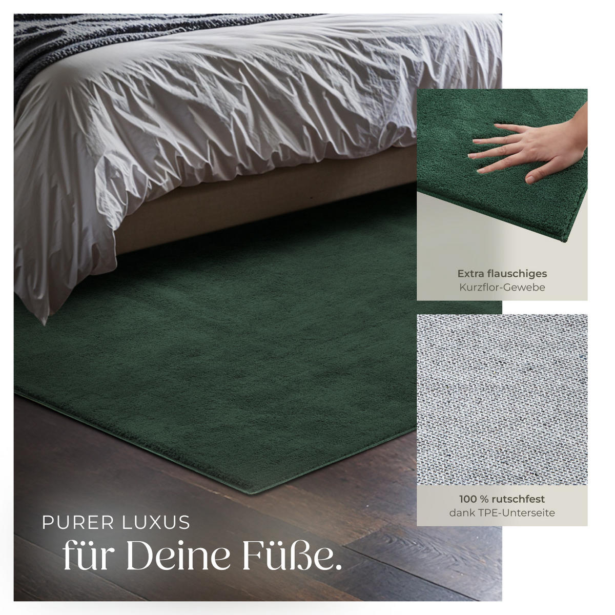 KURZFLORTEPPICH Soft Zone,rutschfeste Unterseite,grün - Grün, Kunststoff (170/120cm) - tectake