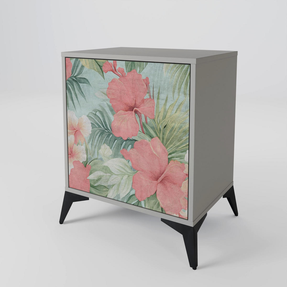 SIDEBOARD HAWAIIAN SPIRIT, Grau, 57,5x42x72,5 cm, Schwarze Metallfüße - Multicolor/Schwarz, Holzwerkstoff/Metall (57.5/72.5/42cm) - SpaceRebels