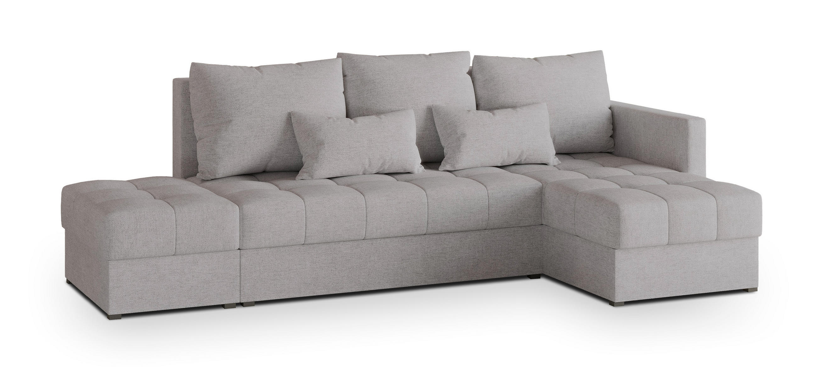 ECKSOFA LUMARI R-S Hellgrau Plüsch-Stoff mit Schlaffunktion - Hellgrau, Holz (262/143cm) - MASSENO