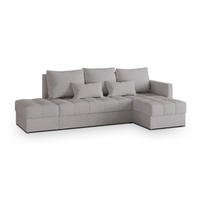 ECKSOFA LUMARI R-S Hellgrau Plüsch-Stoff mit Schlaffunktion - Hellgrau, Holz (262/143cm) - MASSENO