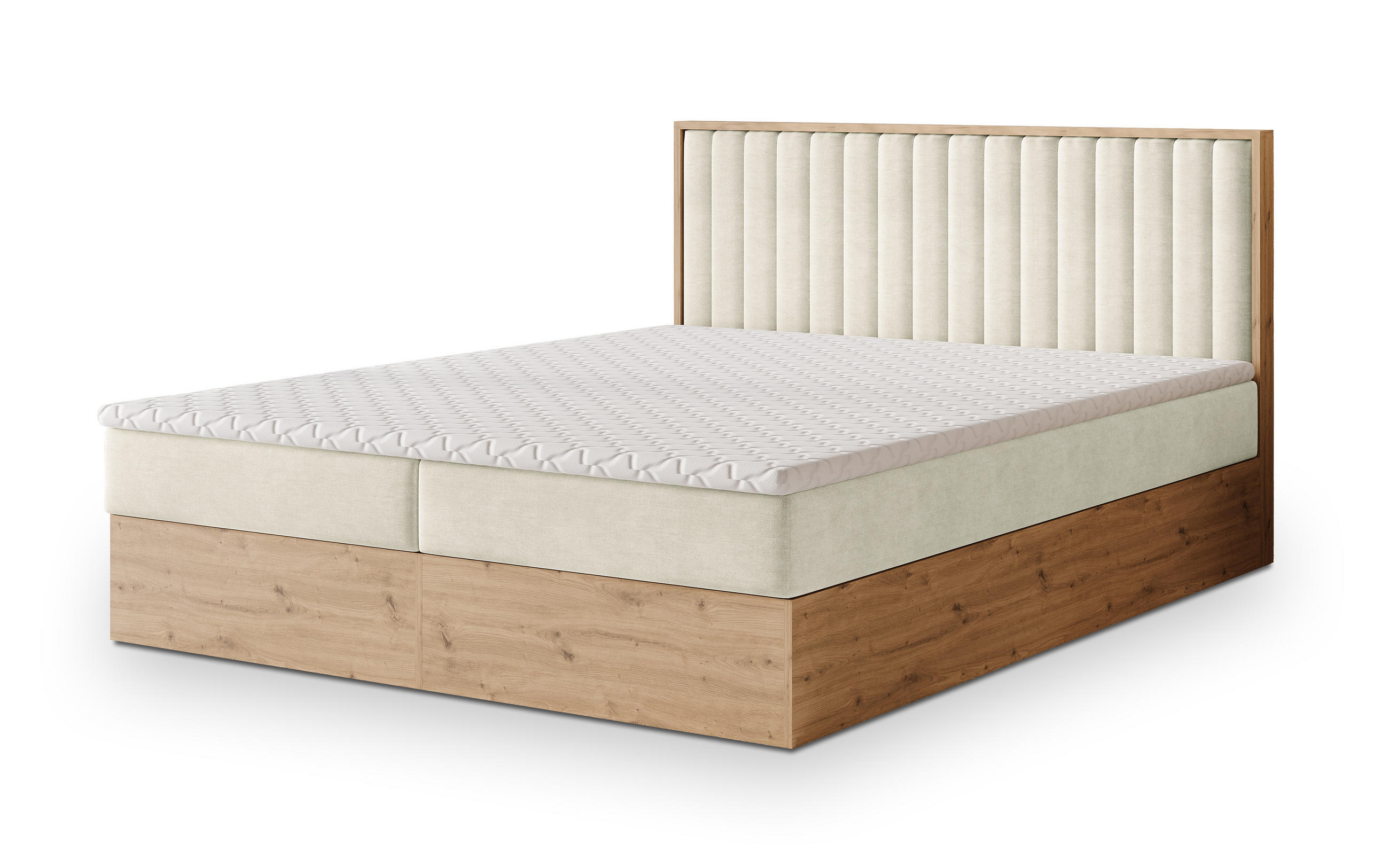 BOXBETT VARELI 160x200 cm mit Matratze und Topper - Creme - Creme, Holz (160/200cm) - MASSENO