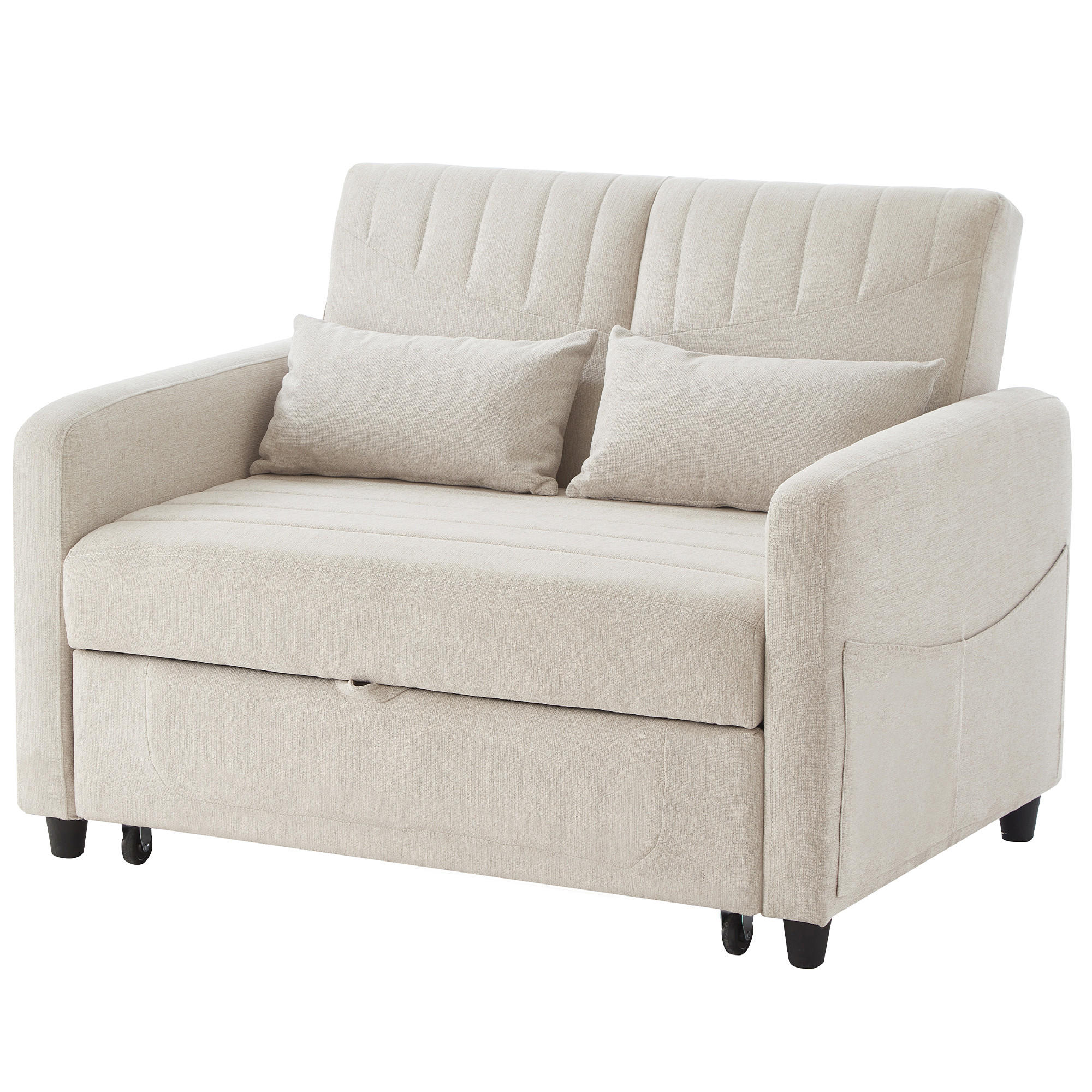 SOFA mit Schlaffunktion Zweisitzer Ausziehbar mit 3-stufig verstellbarer Rückenlehne PU Antik Schwarz 156/100 cm - Beige, Kunststoff (114/82.5/77cm) - OKWISH